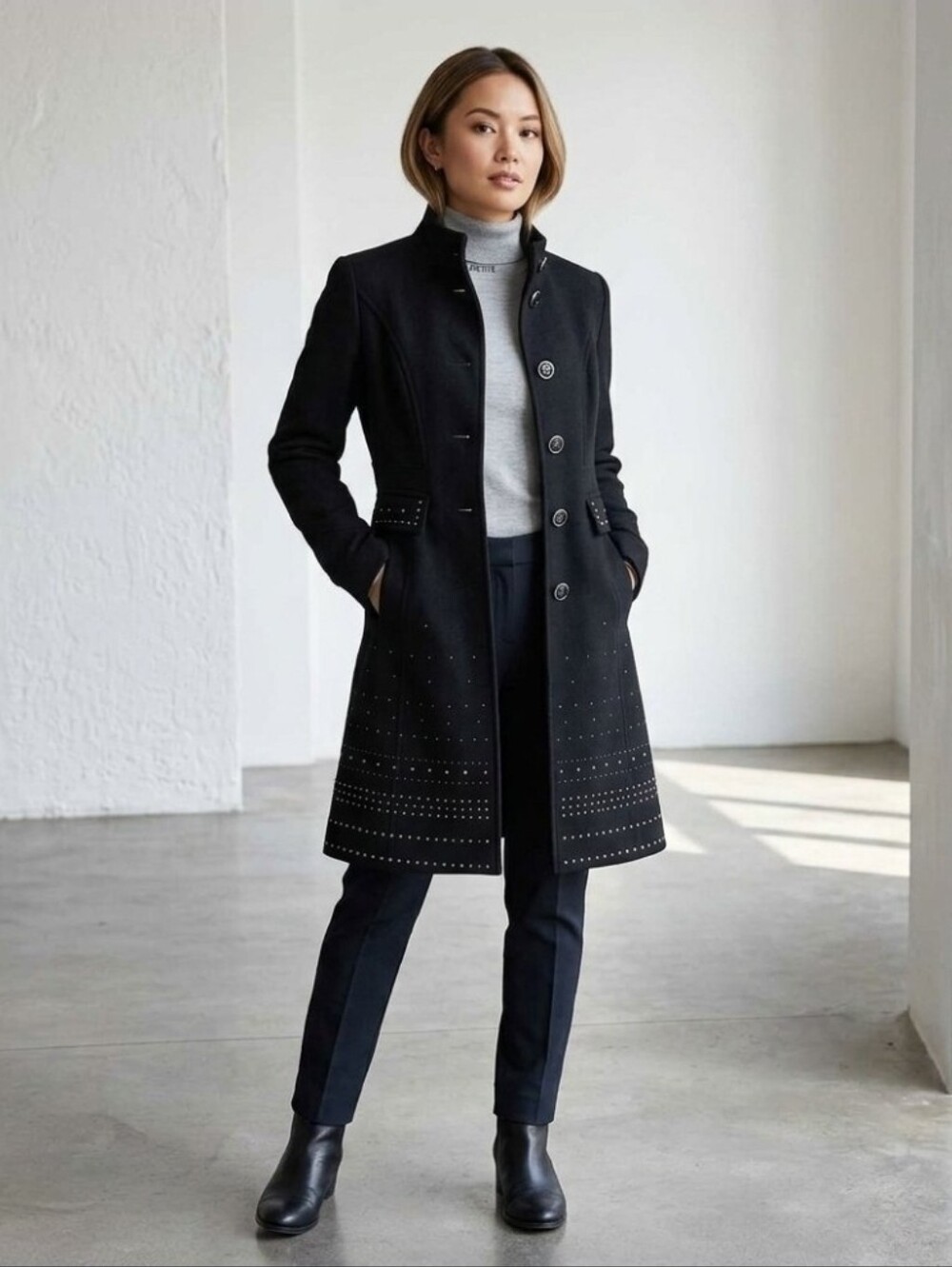 Black Rivet Women’s Black Wool Blend Studded Jacket Coat Size S EUC!